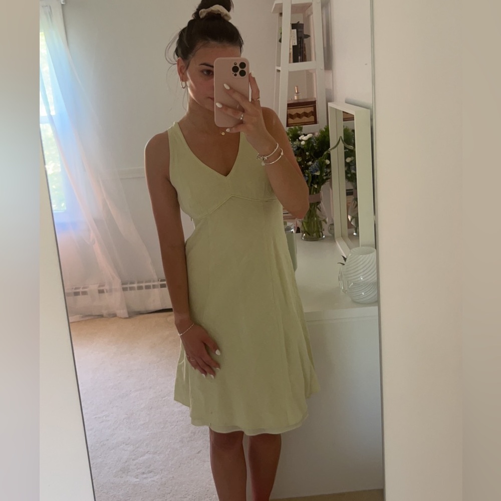 Vintage linen Ann Taylor pale yellow midi dress.
